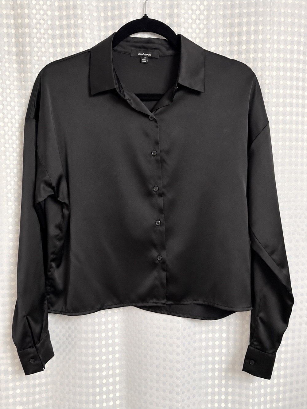Ambiance Black Satin Button-Up Blouse